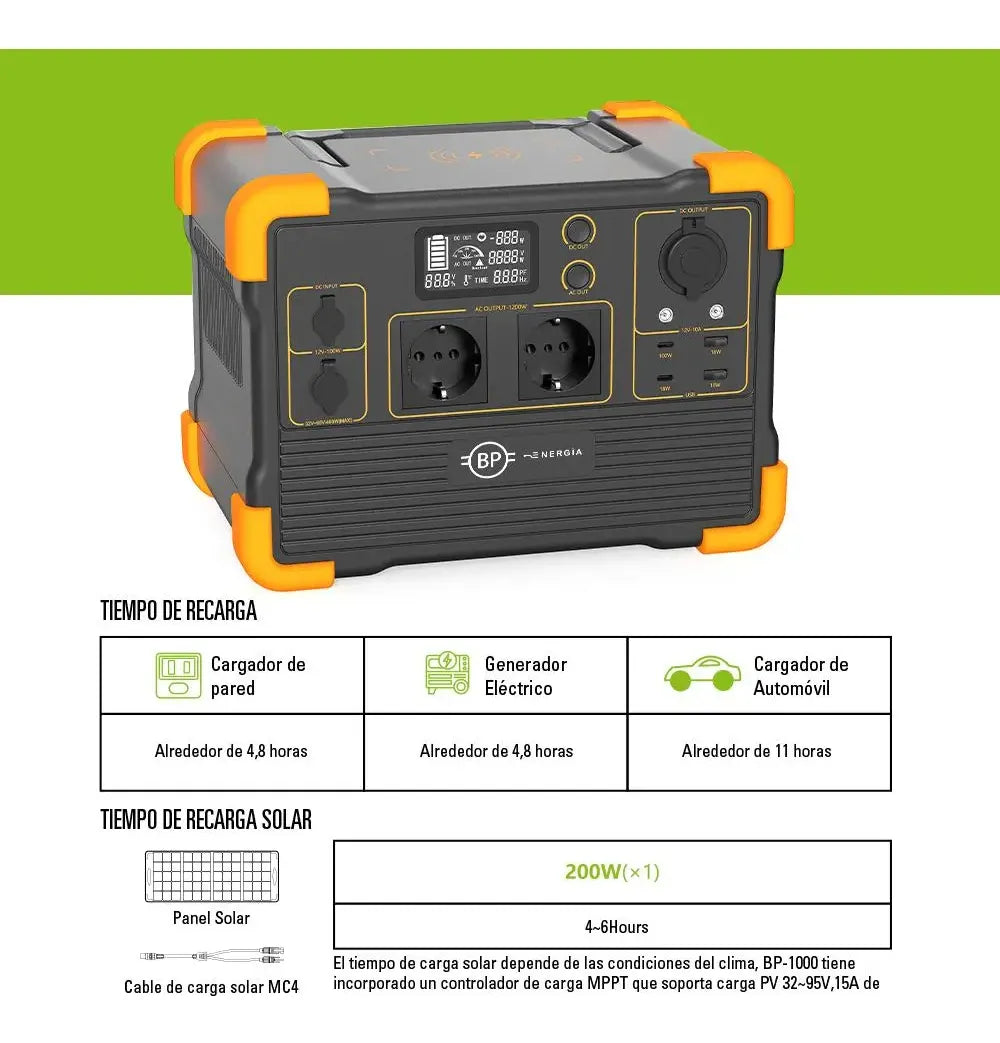 Estación De Energía Recargable 1200w-932wh Bp Energia